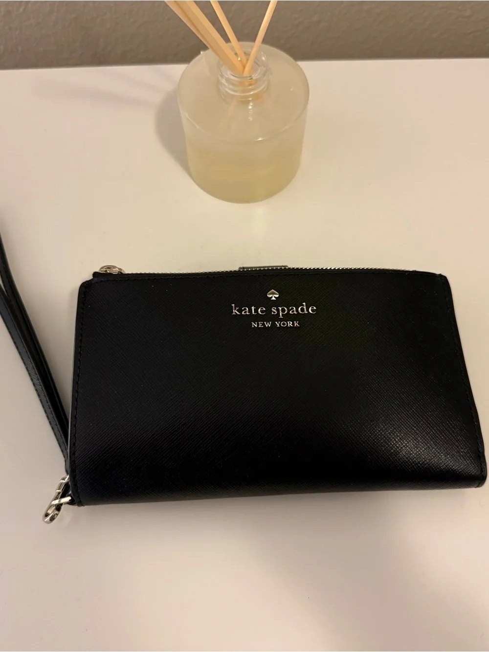 kate spade Black Leather Zip Wristlet Wallet